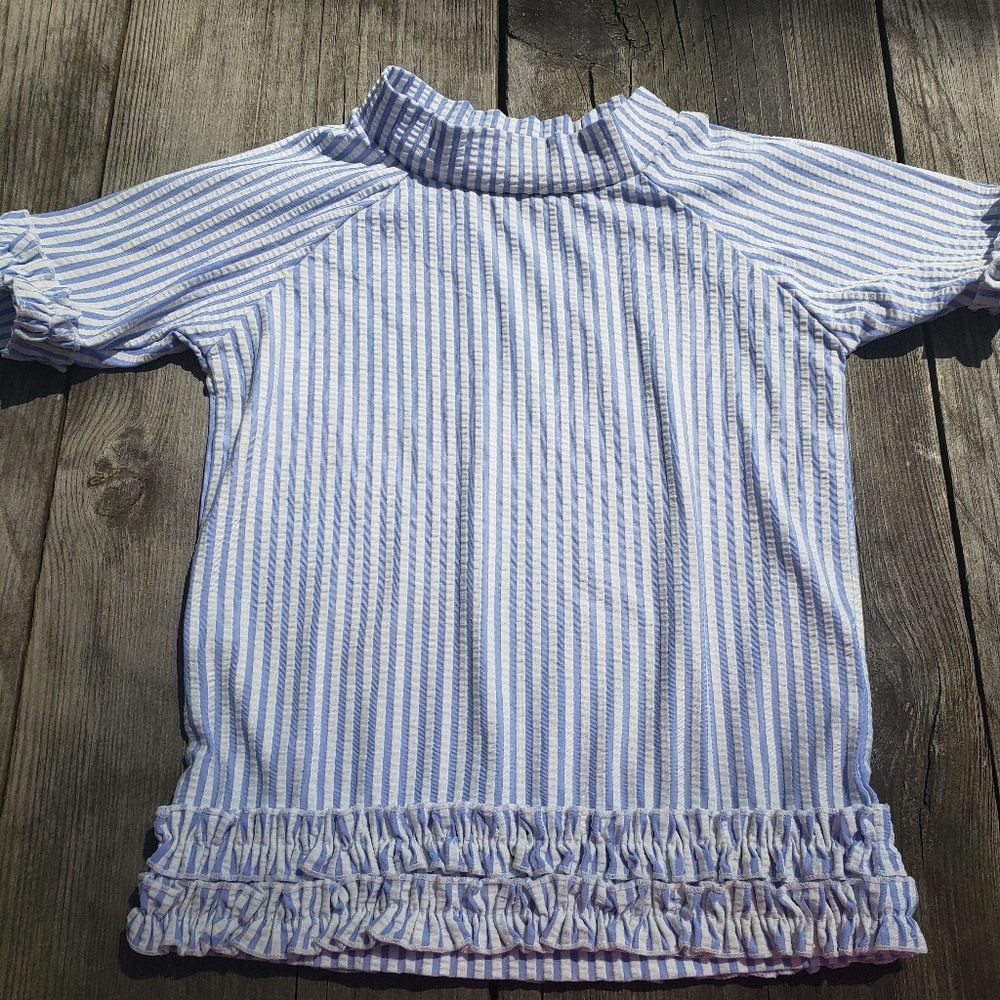 Ruffle Butts Blue and White Ruffled Rashguard